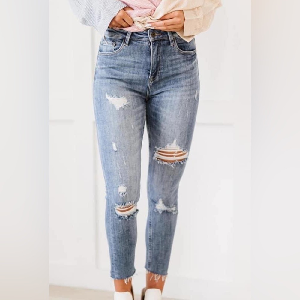 RISEN Melissa High Rise Distressed Skinny Jeans